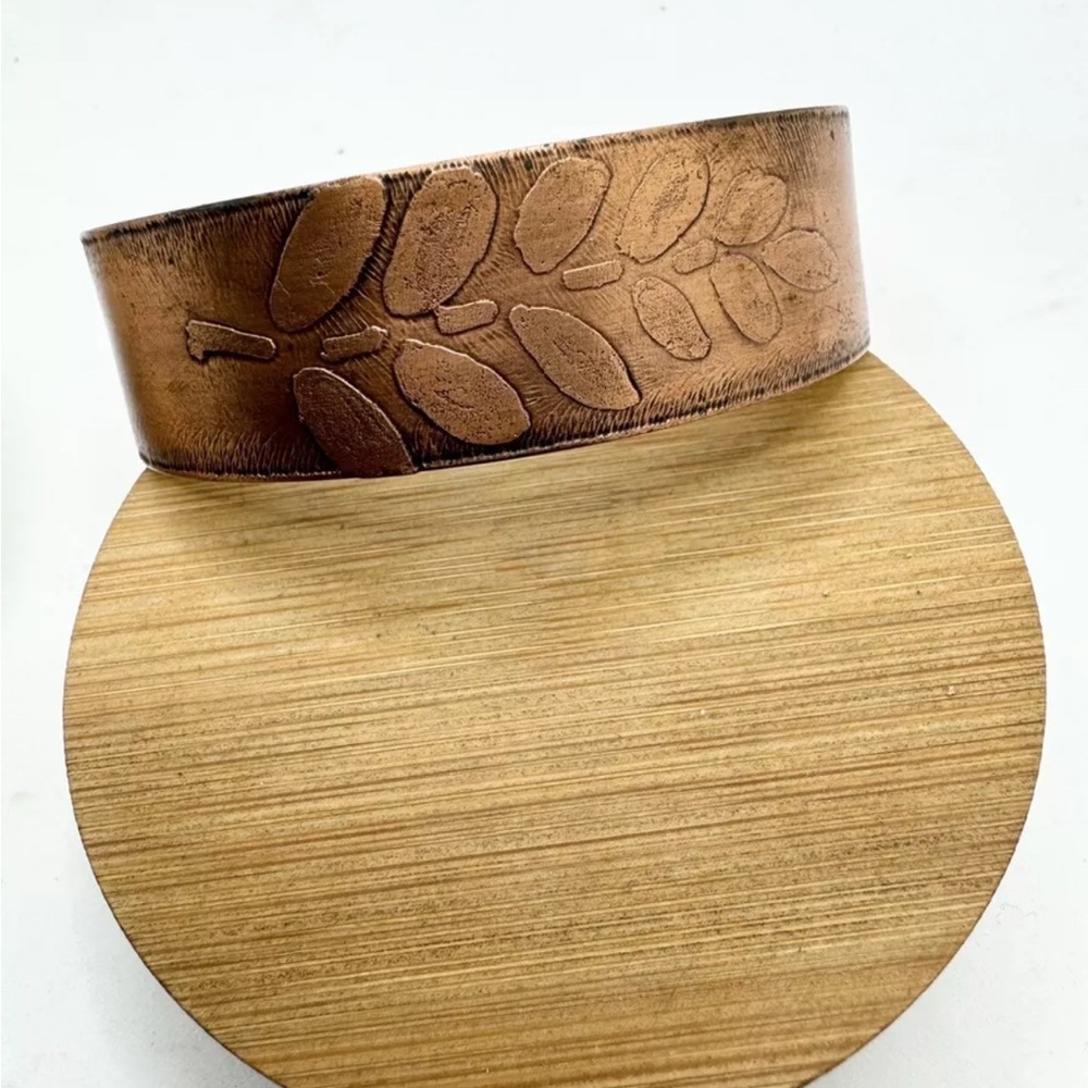 Etched Cooper Cuff With A Leaf Design- Handmade